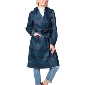 Thread Collective Women's Trench Patterned Trench Coat Navy Plaid - Regular